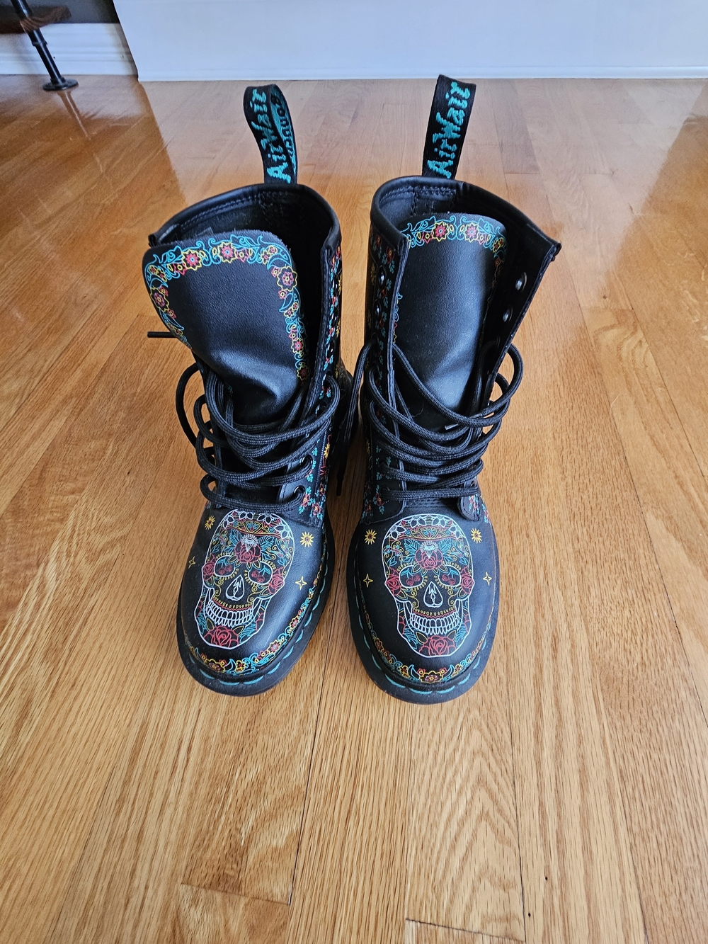 Dr. Martens Black Sugar Skull Floral Combat Boots